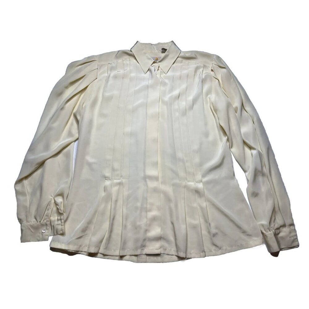 Liz Claiborne Women’s Yellow Cream Long Sleeve Button Down Shirt Size 10